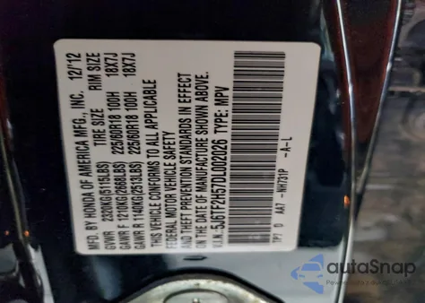 2013 Honda Crosstour Exl z USA, uszkodzony, nr VIN 5J6TF2H57DL002026